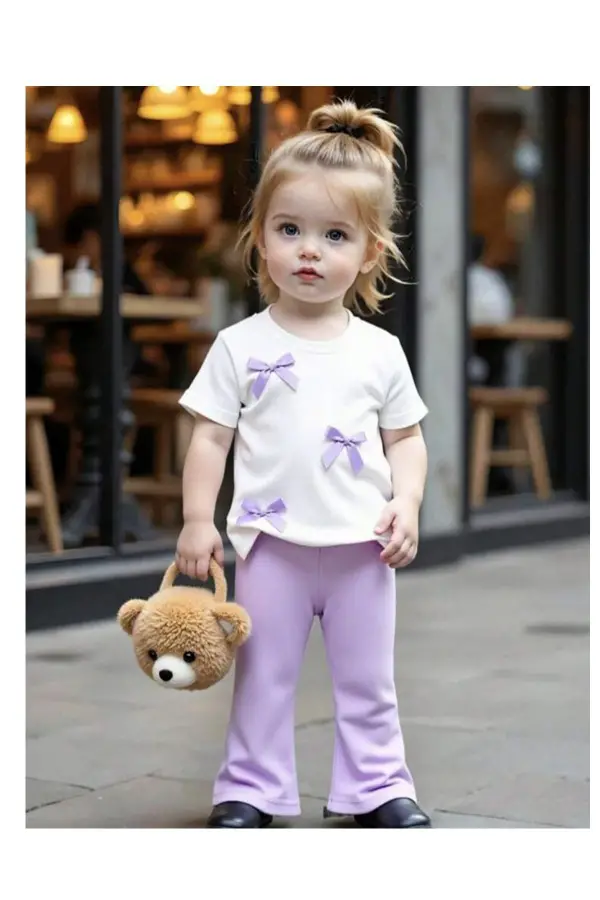 Kız Çocuk Fiyonk Detaylı Alt Üst Takım