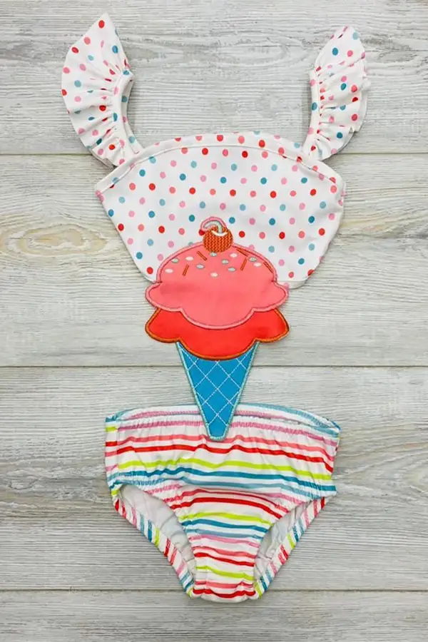 Dondurma Desenli Kız Çocuk Mayokini