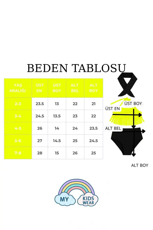 Bandanalı Fırfır Detaylı Yüksek Bel Kız Çocuk Mayo Takımı