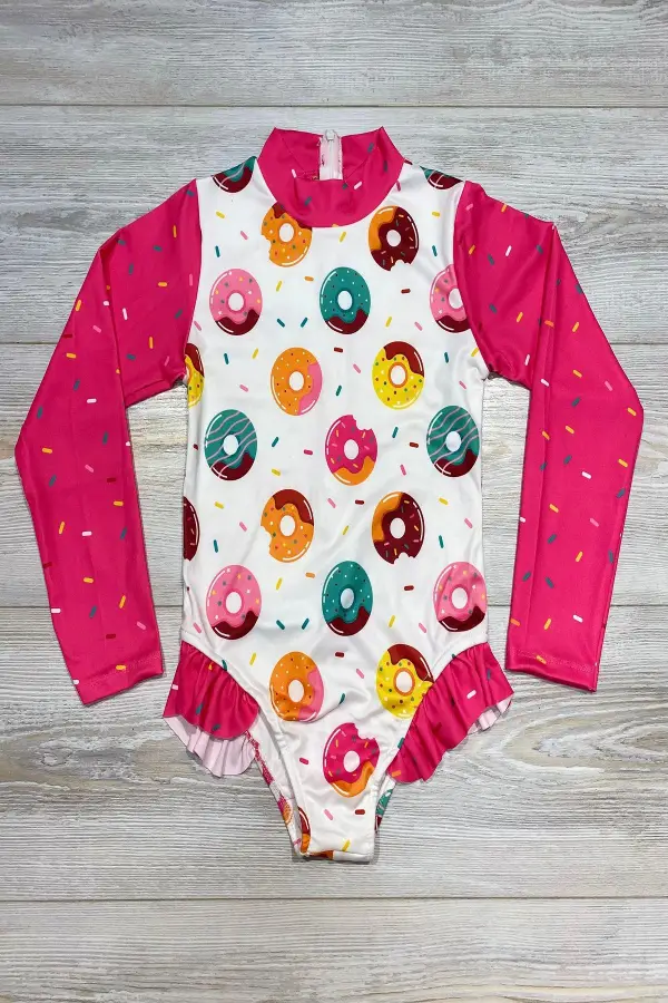 Uzun Kollu Karakter Baskılı Fırfır Detaylı Mayo