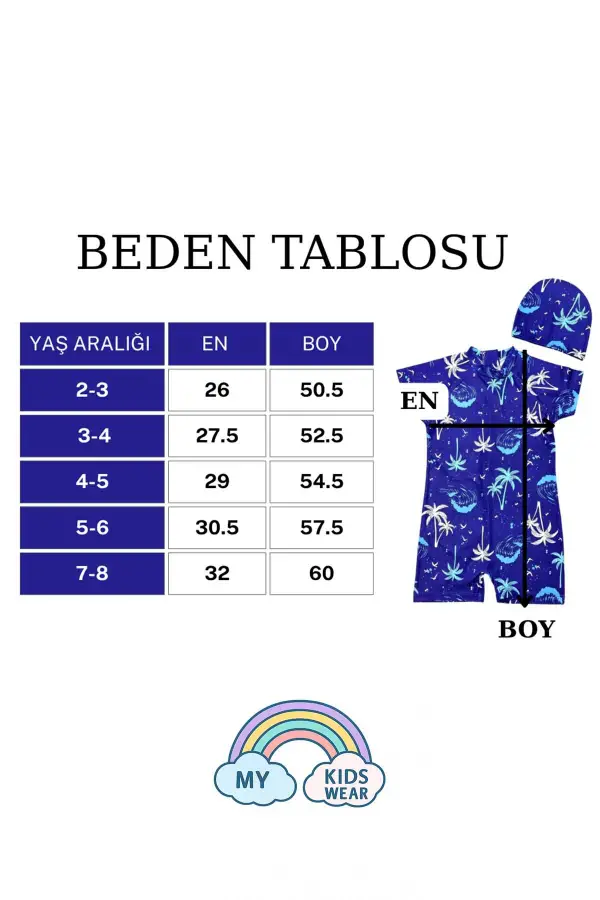 Boneli ,Pervaz Fermuarlı ,Güneş Korumalı Erkek Çocuk Tulum Mayo