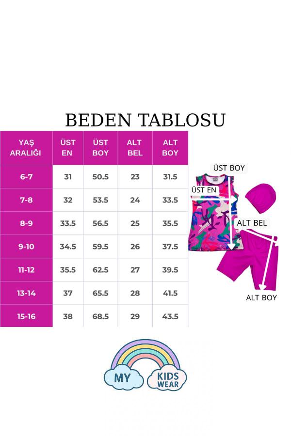Üç Parça Kız Çocuk Kısa Şortlu Mayo