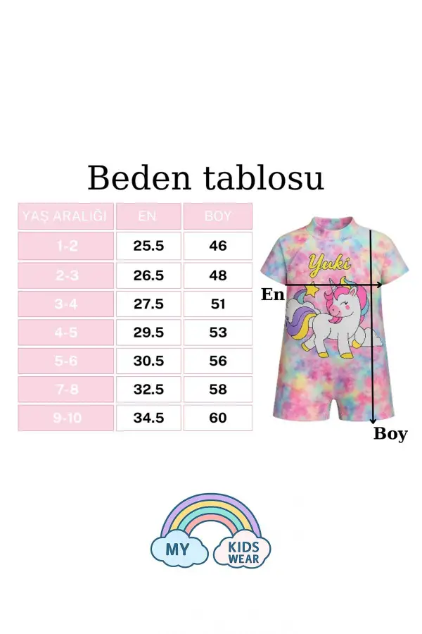 Kız Çocuk Tam Vücut Sırt Fermuarlı Mayo Sevimli Desen Baskılı Boneli Takım