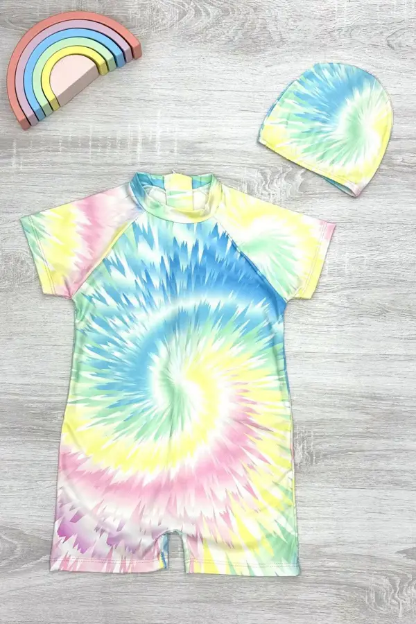 Dalgıç Kumaş Gizli Fermuarlı Boneli Karakter Desenli Kız Çocuk Mayo