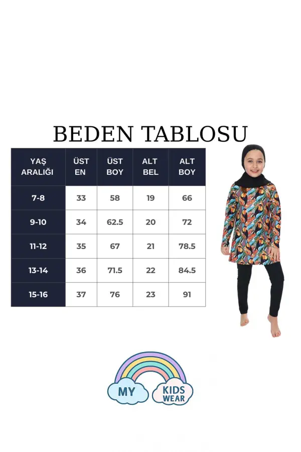 Kız Çocuk Tesettür Mayo Takımı 7-16 Yaş 11457