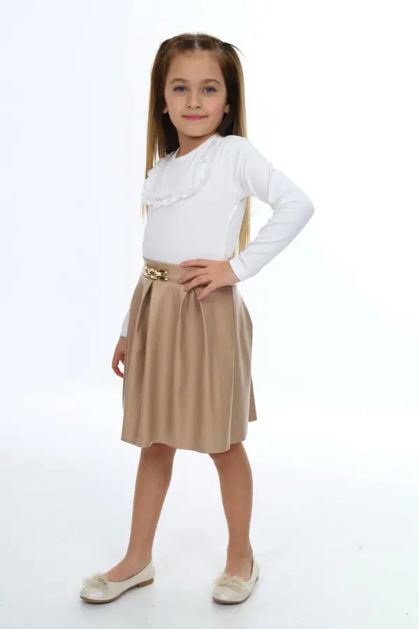 Deri Etek Kombini Kız Çocuk Takımı