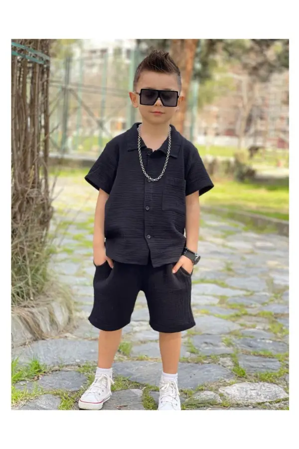 Cep Detaylı Erkek Çocuk Şortlu Takım