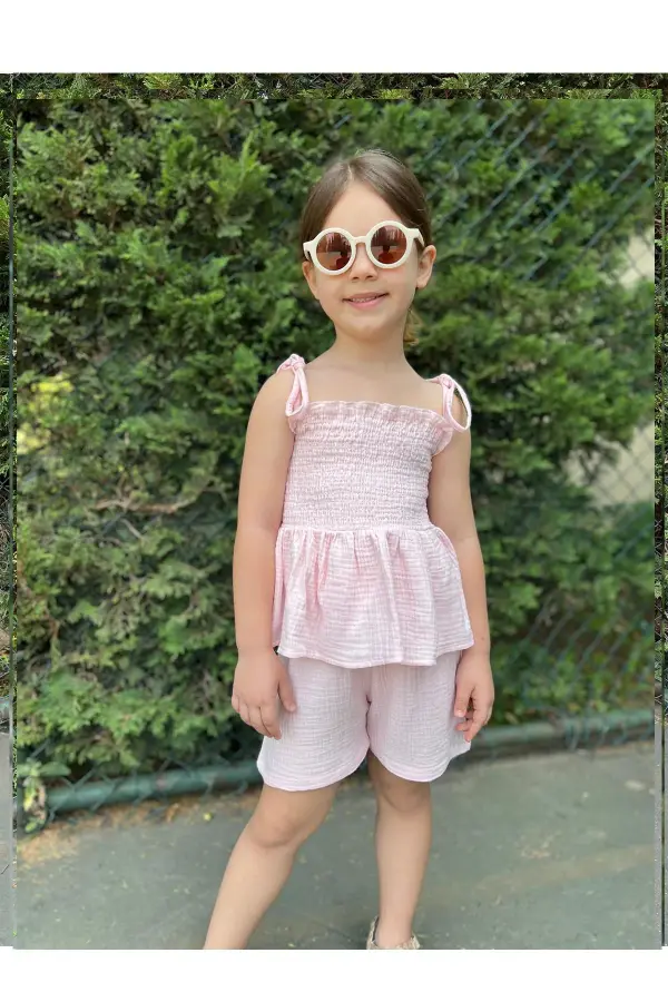 Müslin Kumaş Şortlu Kız Çocuk Takım