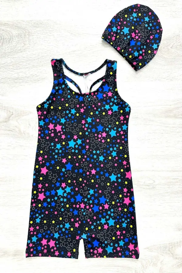 Yüzücü Şortlu Kız Çocuk Mayo ( Boneli )