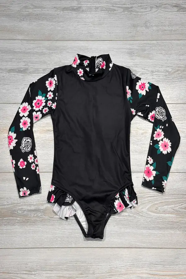 Uzun Kollu Karakter Baskılı Fırfır Detaylı Mayo