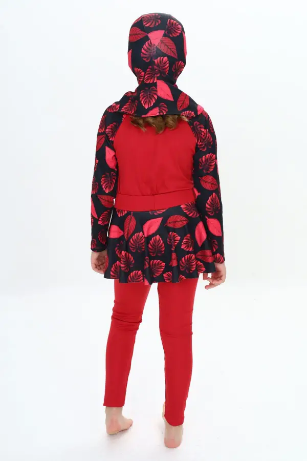 Üç Parça Kız Çocuk Haşema, Tesettür, Etekli, Kapalı Mayo