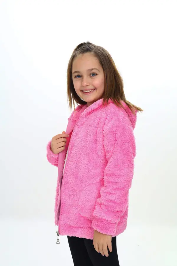 Kapuşonlu Fermuarlı Peluş Çocuk Montu