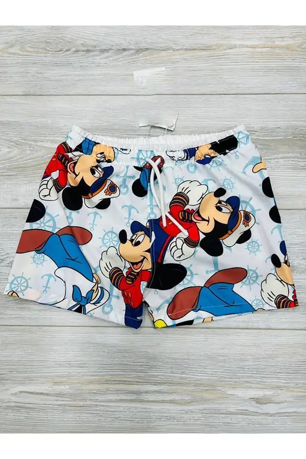 Erkek Çocuk Su Tutmaz Paraşüt Kumaş Karakter Baskılı Bel Bağcıklı Şort Mayo File Ağ