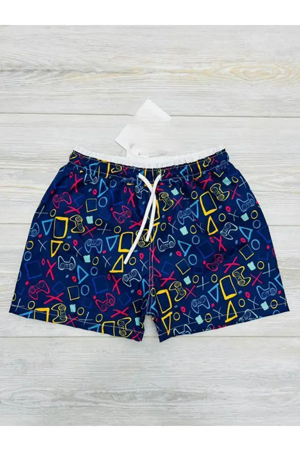 Erkek Çocuk Su Tutmaz Paraşüt Kumaş Karakter Baskılı Bel Bağcıklı Şort Mayo File Ağ