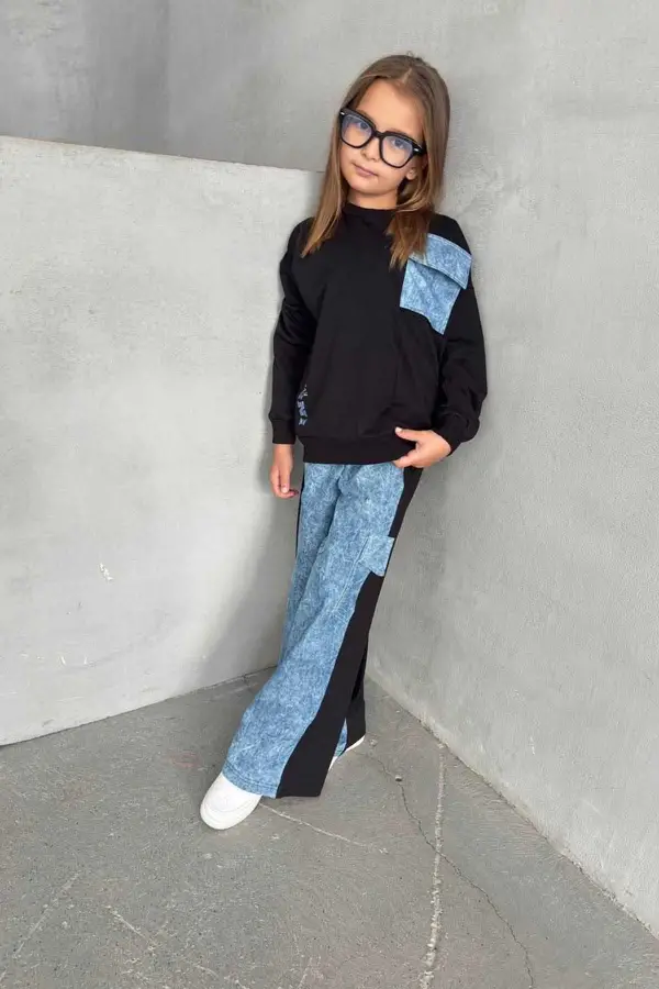 Kız Çocuk Denim Detaylı Takım 4-12 Yaş 11999