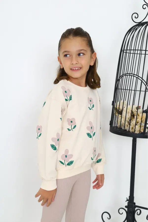 Çiçek Desenli Iki Iplik Kız Çocuk Takımları