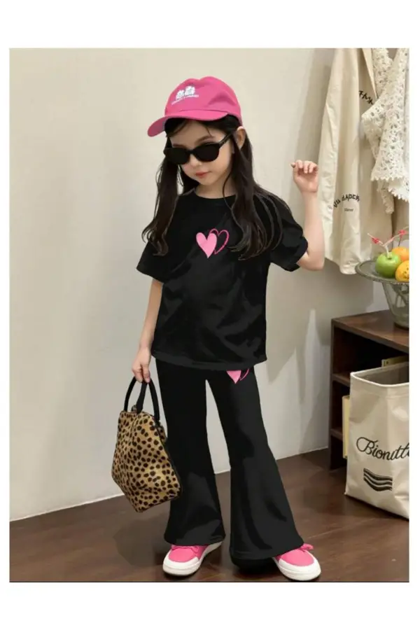 Kalp Baskılı Kız Çocuk Takım