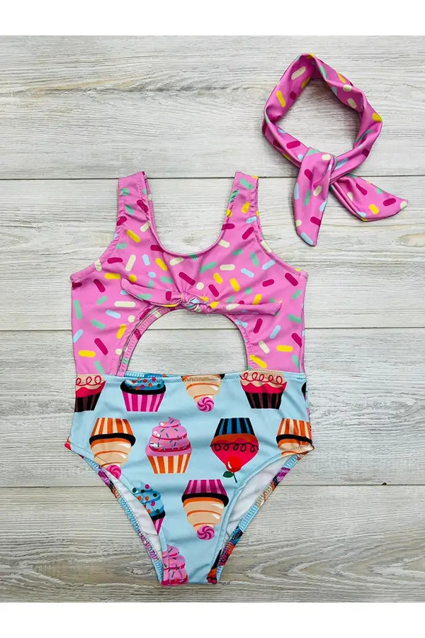 Bandana Baskılı Kız Çocuk Mayo