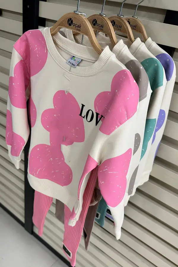 Kalp Baskılı Kız Çocuk Alt Üst Takım