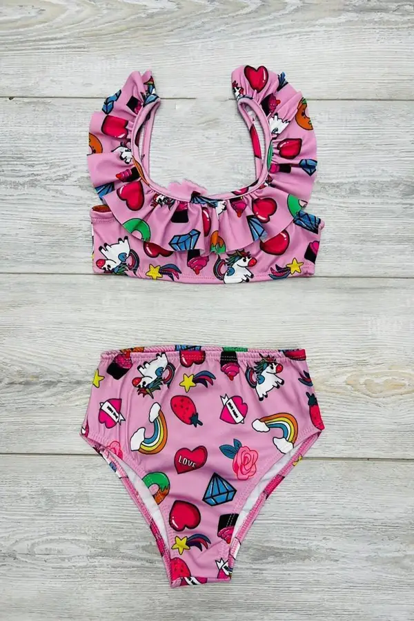 Fırfırlı Baskılı Kız Çocuk Mayosu