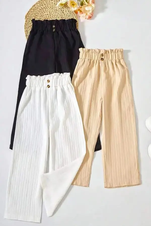 Kız Çocuk 3 Lü Bol Kesim Beli Lastikli Yazlık Pantalon 7-12 Yaş 11541