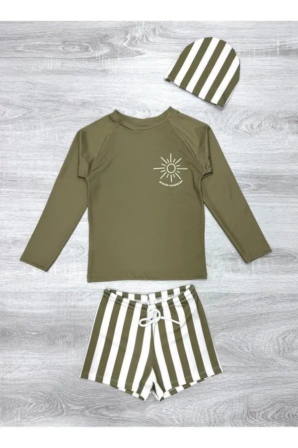 Boneli Bağcıklı Uzun Kol Güneş Korumalı Erkek Çocuk Mayo
