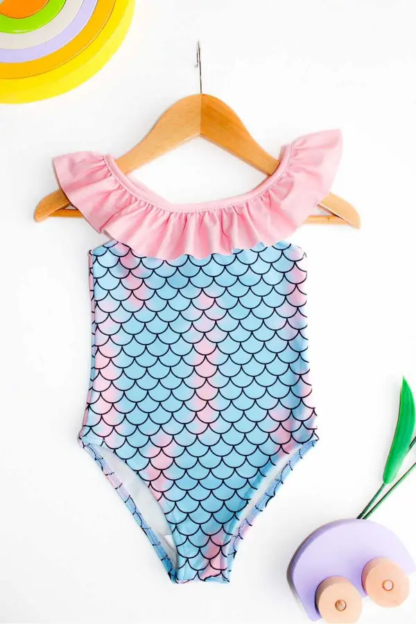 Çapraz Fırfır Askılı Kız Çocuk Mayo