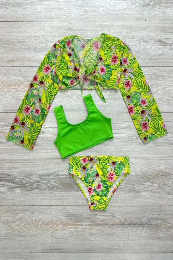 Yeni Sezon Kız Çocuk Bolerolu Bikini 3'lü Takım
