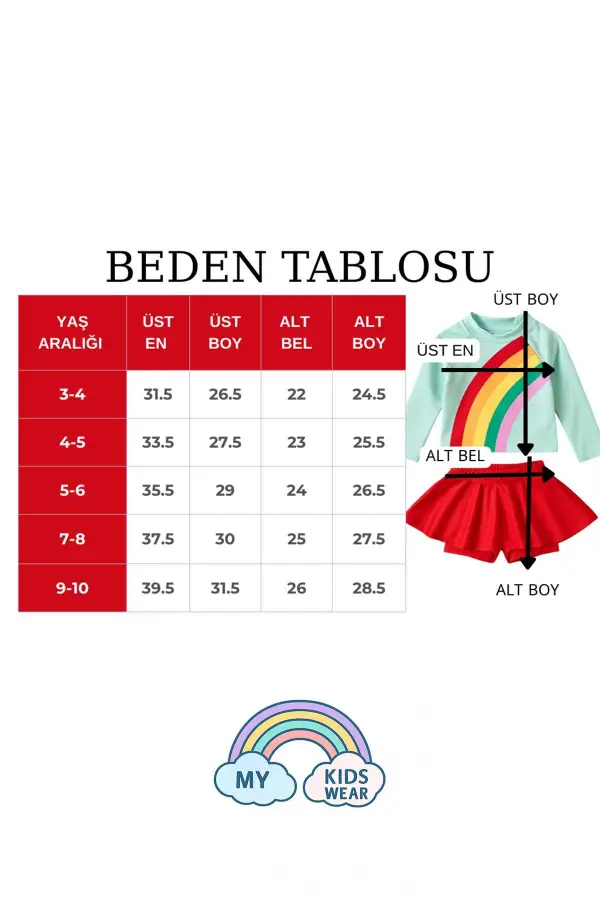 Etek Detaylı Kız Çocuk Renkli 2 li Mayo
