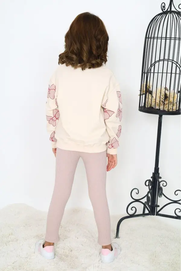 Fiyonk Desenli İki İplik Kız Çocuk Takımları