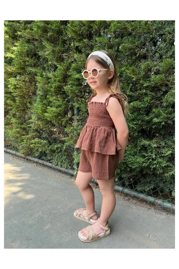 Müslin Kumaş Şortlu Kız Çocuk Takım