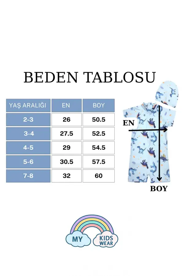 Boneli ,Pervaz Fermuarlı ,Güneş Korumalı Erkek Çocuk Tulum Mayo