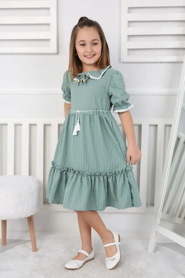 Gofre Kumaş Kız Çocuk Elbise
