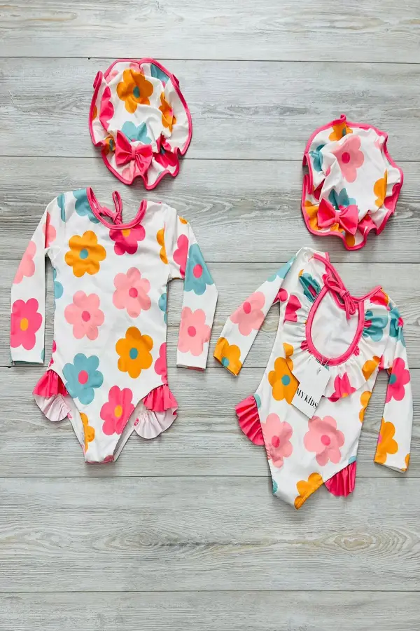 Şapkalı Sırtı Fırfırlı İp Askılı Çiçekli Mayo