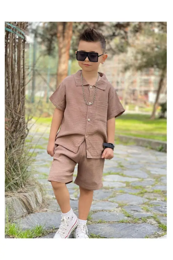 Cep Detaylı Erkek Çocuk Şortlu Takım