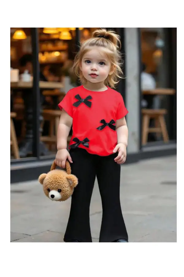 Kız Çocuk Fiyonk Detaylı Alt Üst Takım