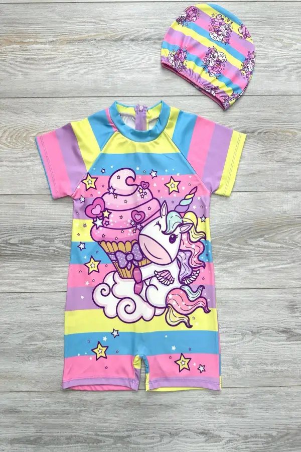 Fermuarlı Boneli Kız Çocuk Mayo