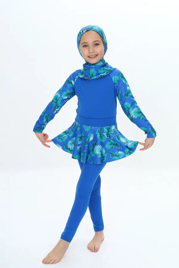 Üç Parça Kız Çocuk Haşema, Tesettür, Etekli, Kapalı Mayo