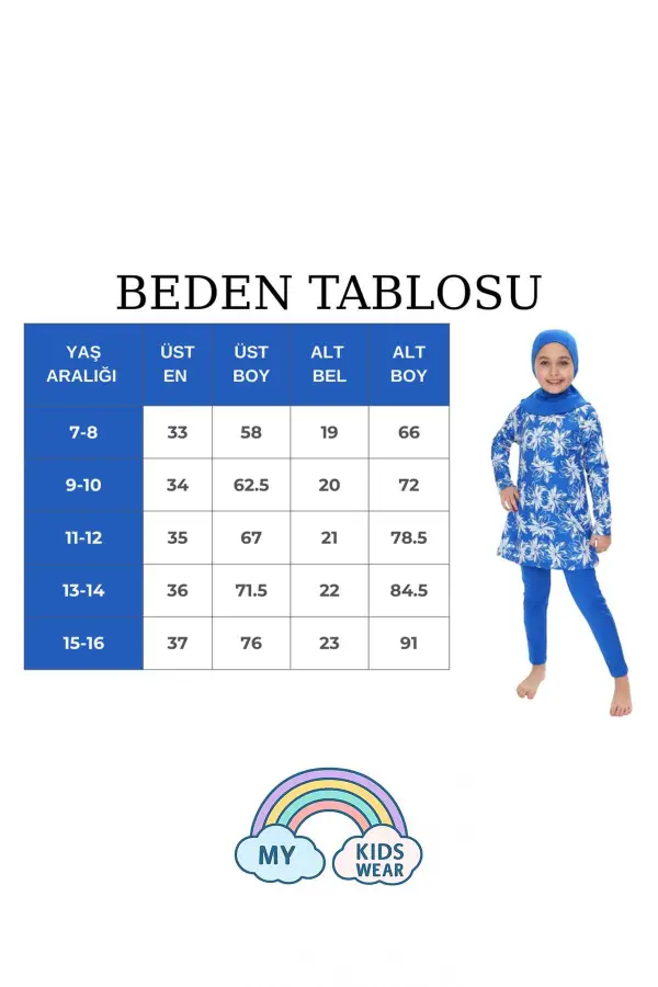 Kız Çocuk Tesettür Mayo Takımı 7-16 Yaş 11458