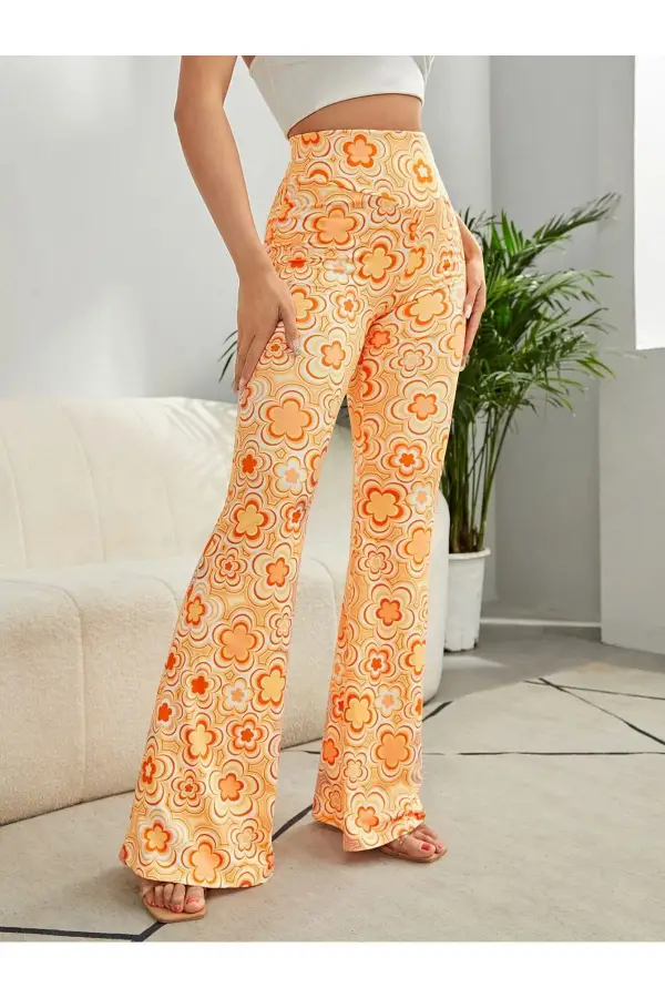İspanyol Paça Dijital Baskılı Pantolon