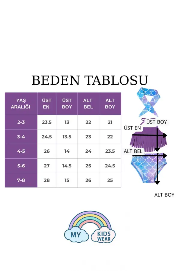 Bandanalı Fırfır Detaylı Yüksek Bel Kız Çocuk Mayo Takımı