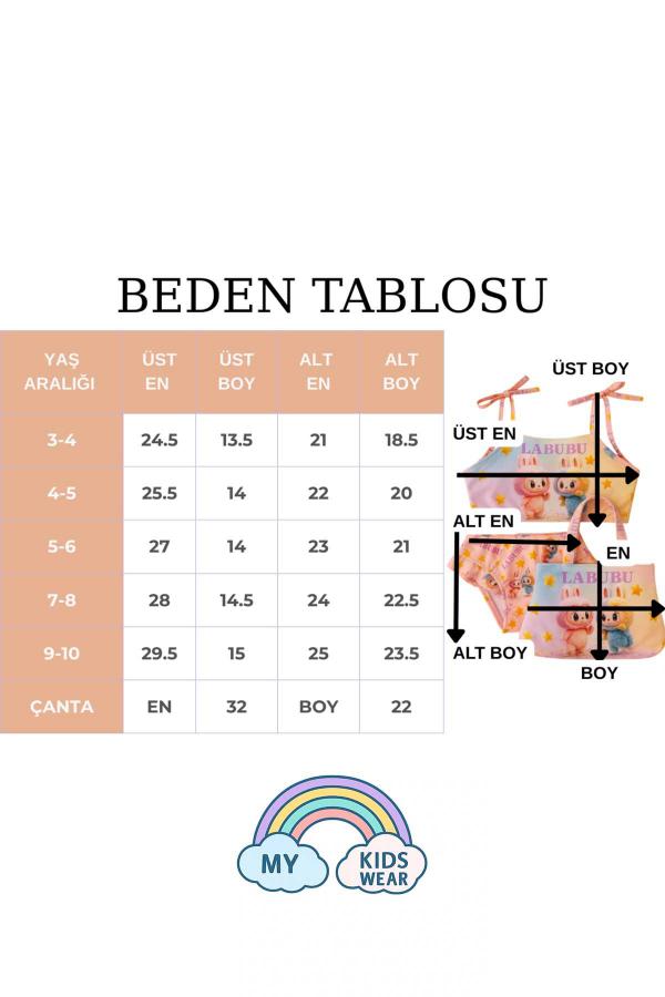 Kız Çocuk Üç Parça Çantalı Fırfırlı Bikini Takım 3-10 Yaş 11957