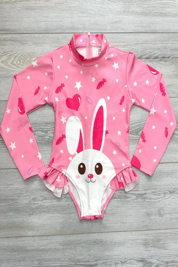 Fermuarlı Boneli Uzun Kol Kız Çocuk Mayo