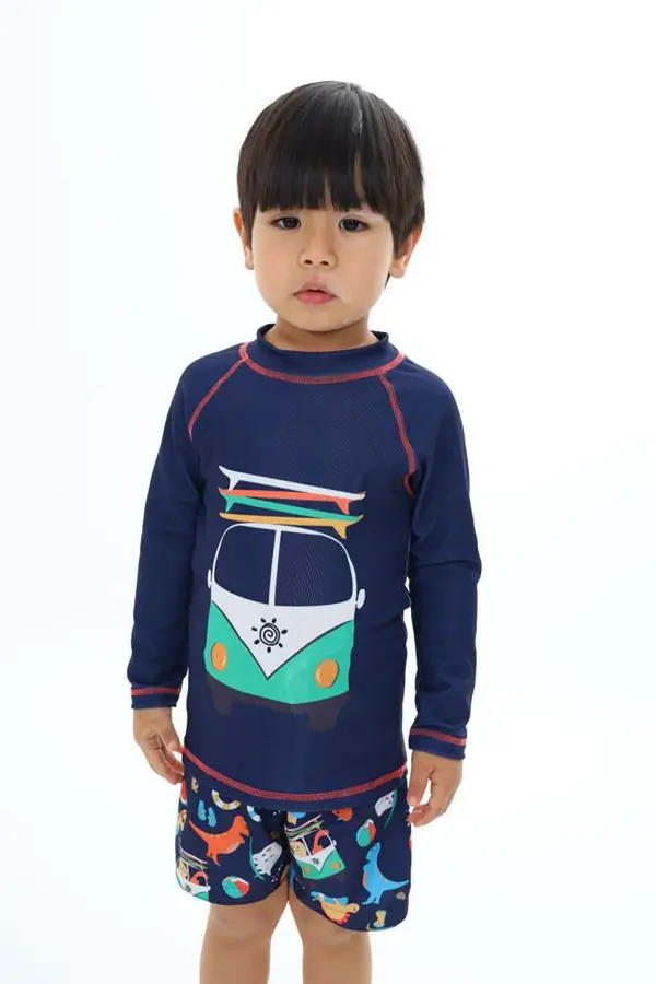 Güneş Korumalı Karakter Desenli Deniz Şortlu Mayo Takım