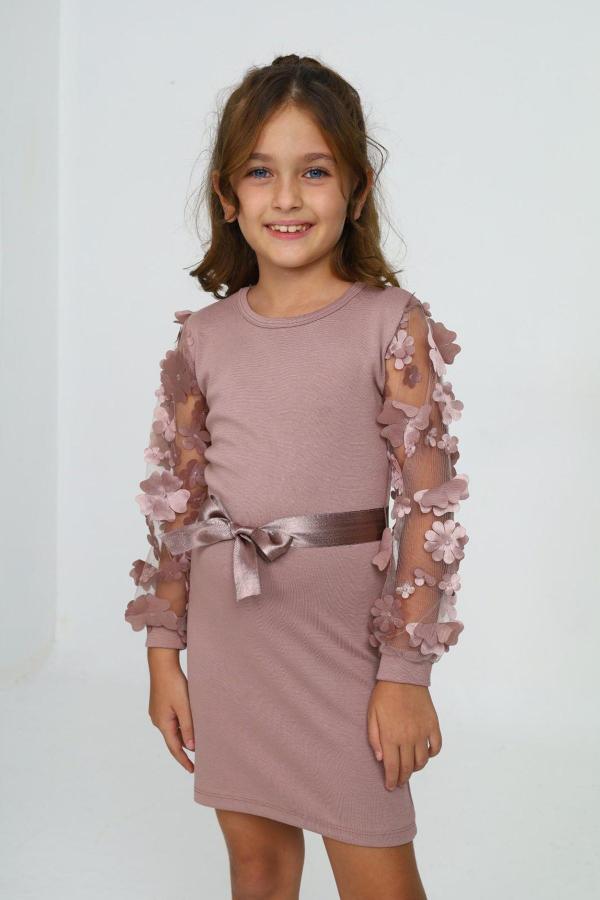 Belden Bağlamalı Tül Detaylı Çocuk Elbise Mykids Collection