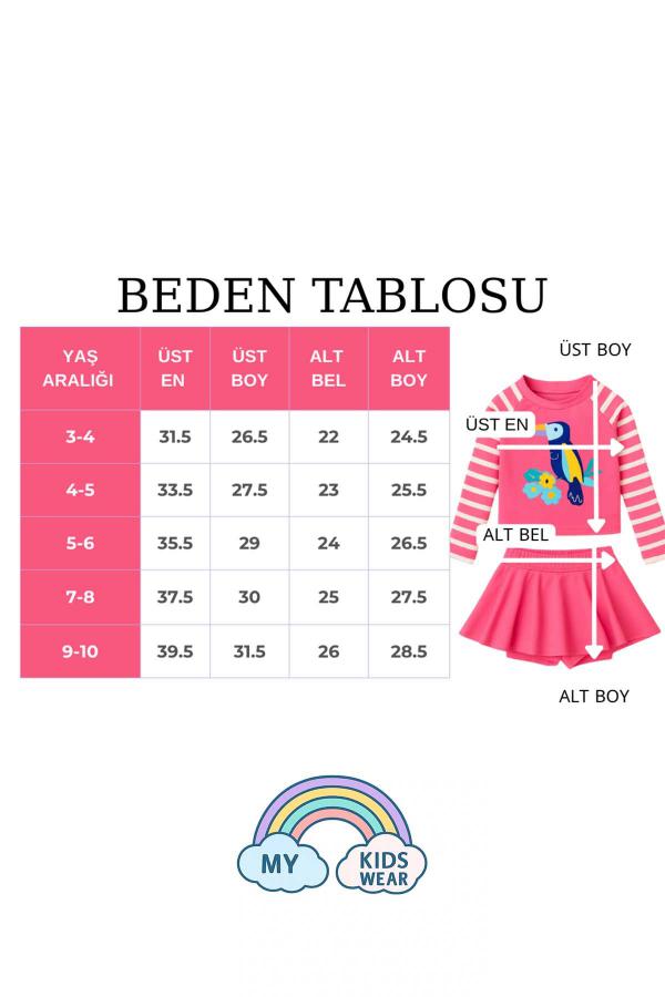 Etek Detaylı Kız Çocuk Desenli Mayo 3-10 Yaş 11917