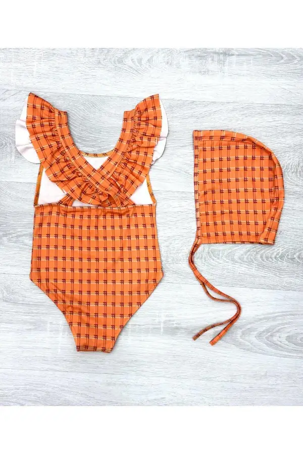 Sırttan Çapraz Fırfır Detaylı Boneli Kız Çocuk Mayo