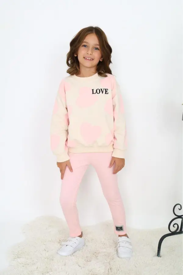 Kalp Baskılı Kız Çocuk Alt Üst Takım