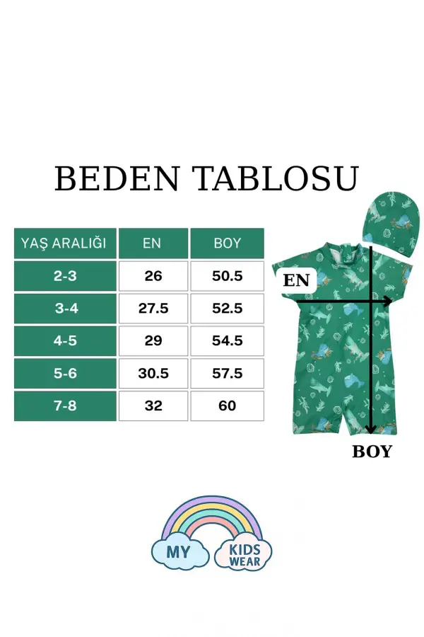 Boneli ,Pervaz Fermuarlı ,Güneş Korumalı Erkek Çocuk Tulum Mayo