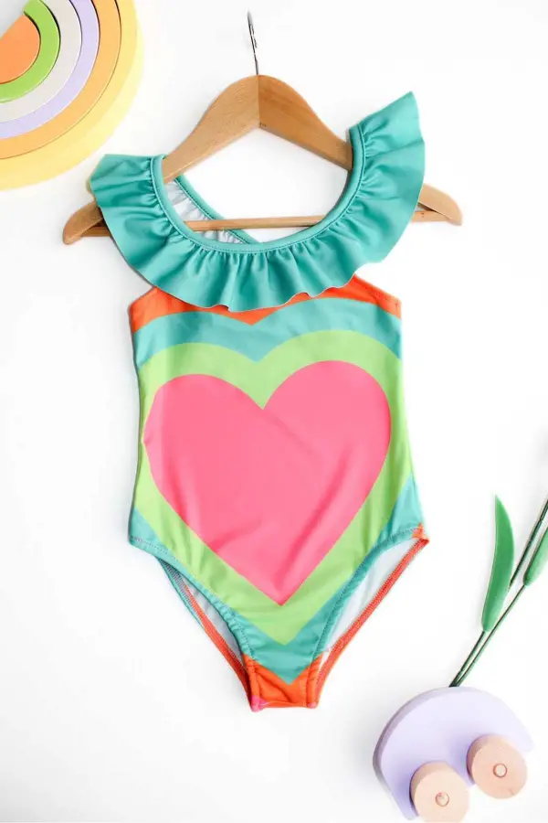 Çapraz Fırfır Askılı Kız Çocuk Mayo